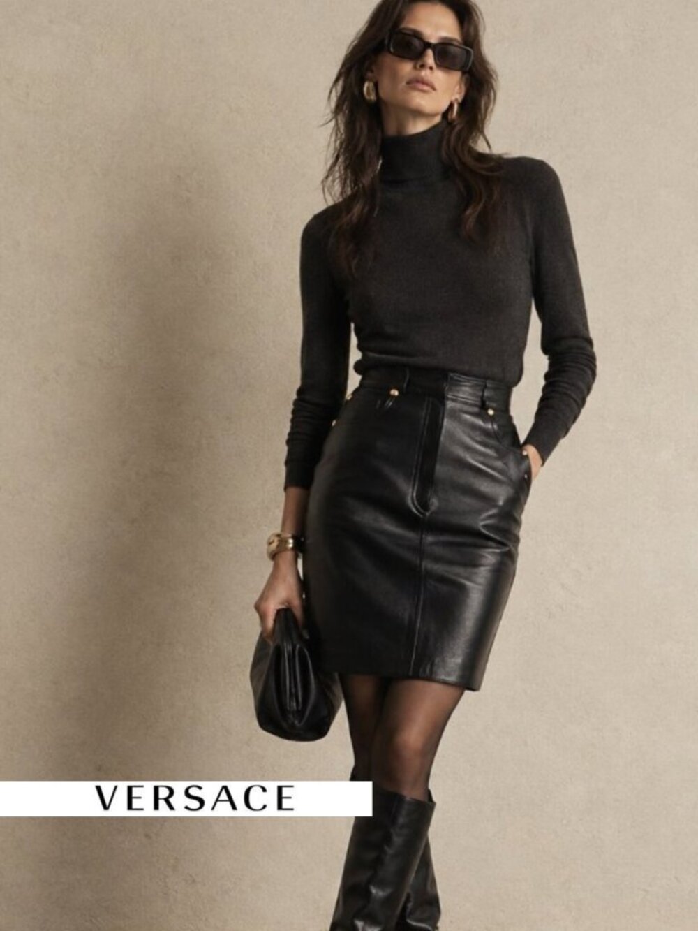 Vintage 90s Instante Versace black leather skirt. xs